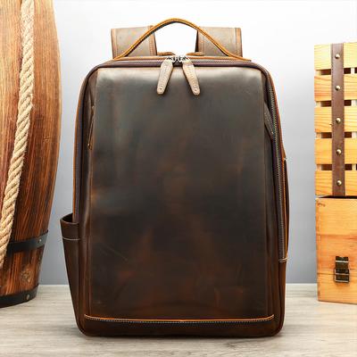 Men's Retro Genuine Leather Multi-functional Travel Backpack Leather Laptop Bag