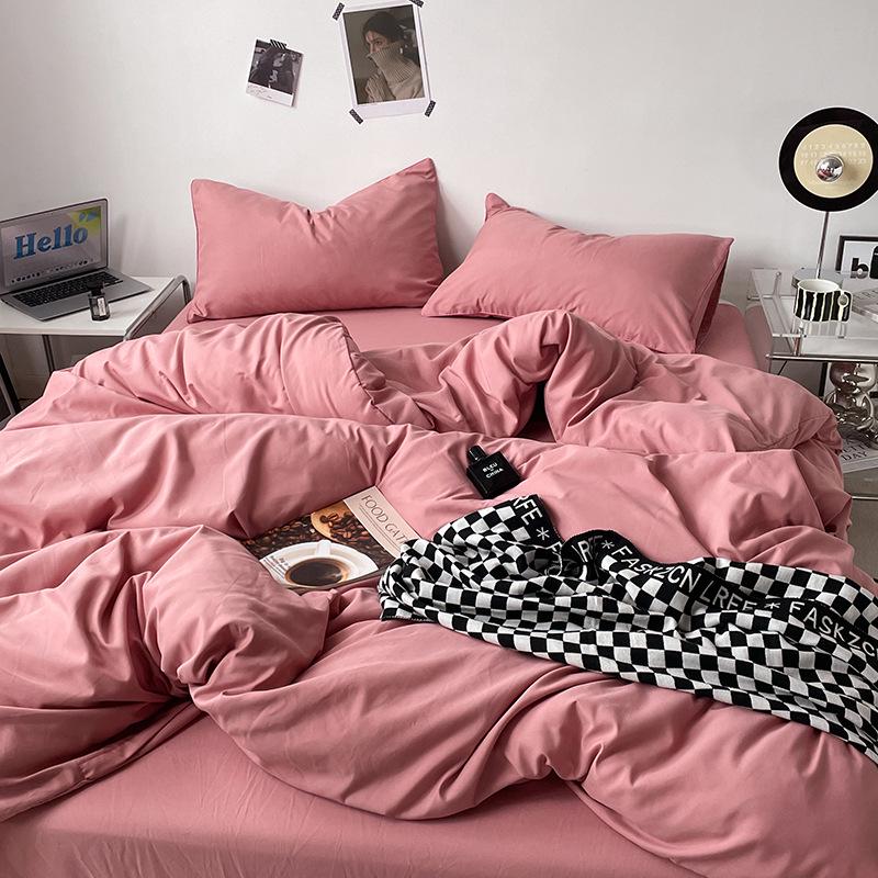 Japanese Solid Color Bed Set - Skin-Friendly, Breathable Sheets and Quilt Cover for Dormitories