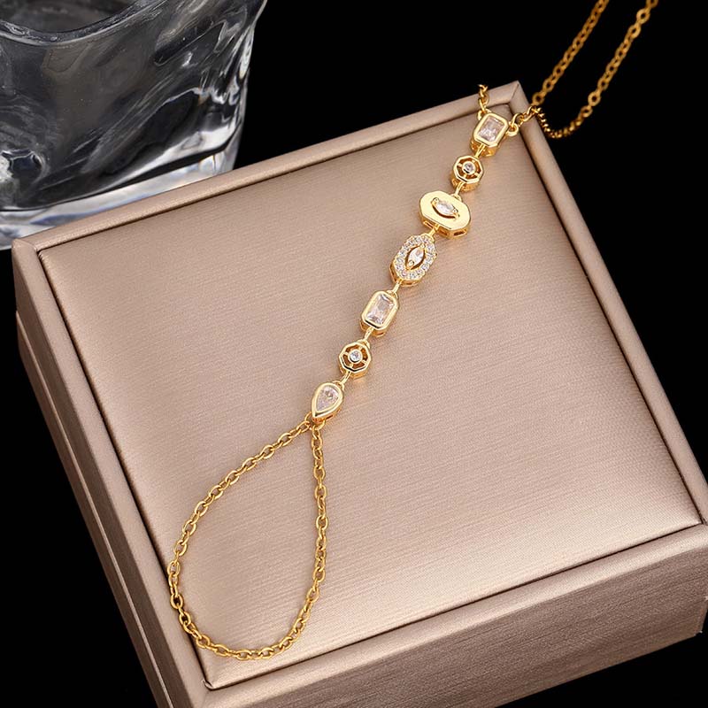 Stainless Steel Colorful Crystal Hand Chain Bracelet For Women Fashion Gold Color Water Drop Finger Bangle Bracelet Hand Jewelry