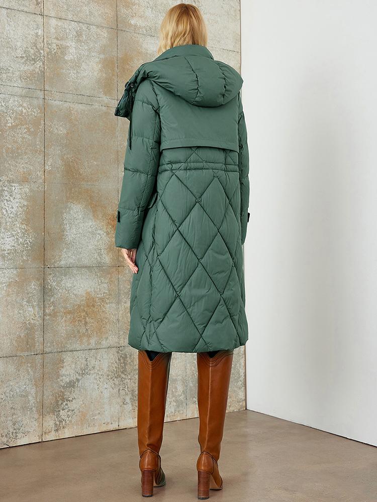 PINK CHIC 2025 New Winter Coat Women Down Jackets High Quality Rhombic Warm Lace up Hooded Long version Female Parka W6553