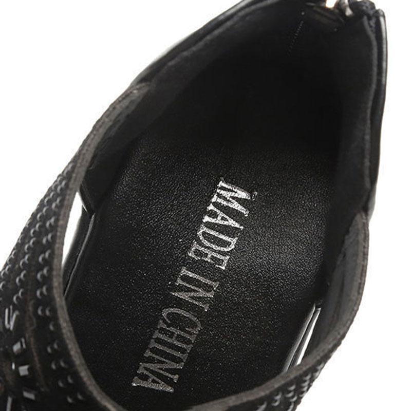 Sandalias de tacón alto con cuña para mujer, piel sintética, cuero suave, aumento de suela gruesa, estilo romano Retro hueco, verano