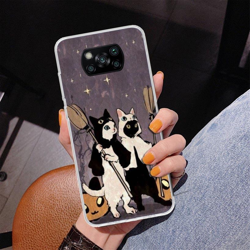 Black Cat Cartoon Cute Phnoe Case for Xiaomi Poco X5 X6 X7 Pro X4 Gt F7 Ultra M8 M7 Redmi 15C 15 13C 13 12C 12 Unique Cover Coqu