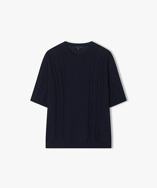 River Classy [25Ss] Llb51595 Navy Round Neck Cable Knit Half Top 95