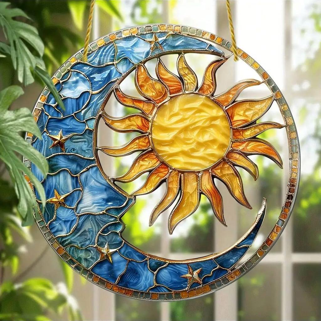 Sun and Moon Light Catcher, ideal for religious themes, living rooms, gardens, housewarming gifts, and holiday gifts,