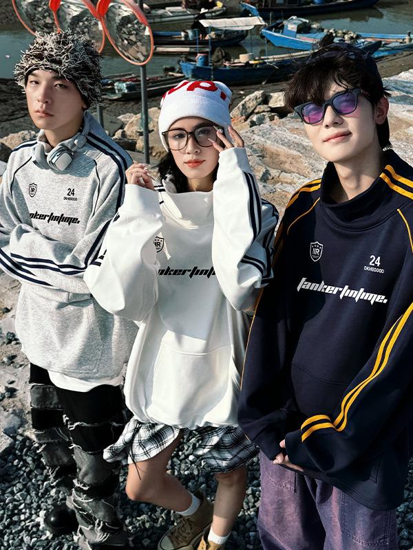 NASA Men's Trendy Long Sleeve Spring/Autumn Hoodie - Plus Size Heavyweight T-Shirt with Velvet, Solid Color, Loose Slit Design.