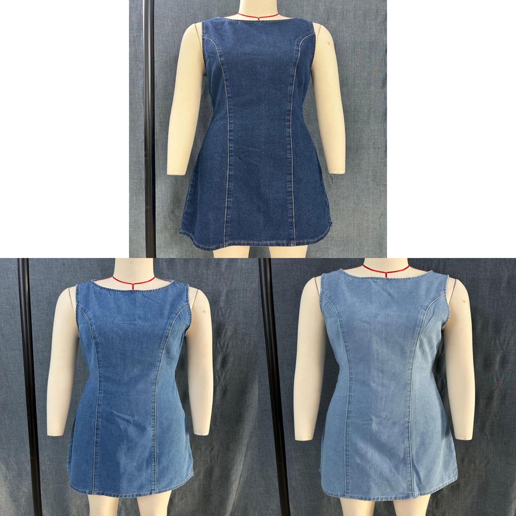 Denim Dress 3d Effect With Zipper For Casual Travel And Office Wear