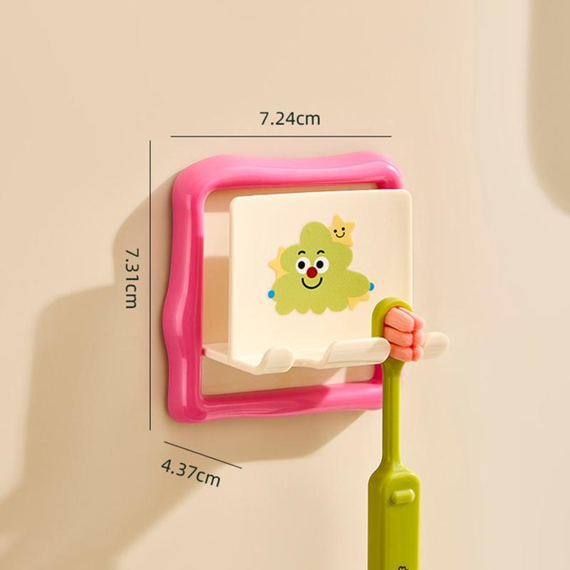 Dopamine Color Kids Cartoon Toothbrush Holder - Damage-Free Adhesive Bathroom Organizer Rack for Electric Toothbrushes