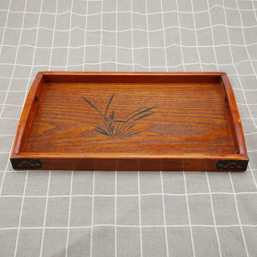 Wooden Wood Serving Tray With Handle Tea Serving Tray Chinese Style Food Tray Breakfast Serving