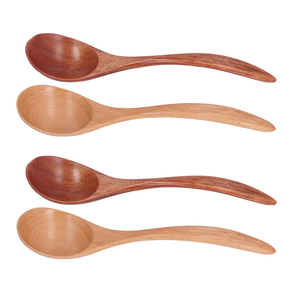 4pcs Wooden Soup Spoon Home Restaurant Portable Simple Elegant Dinner Table Spoon for Coffee Oatmeal