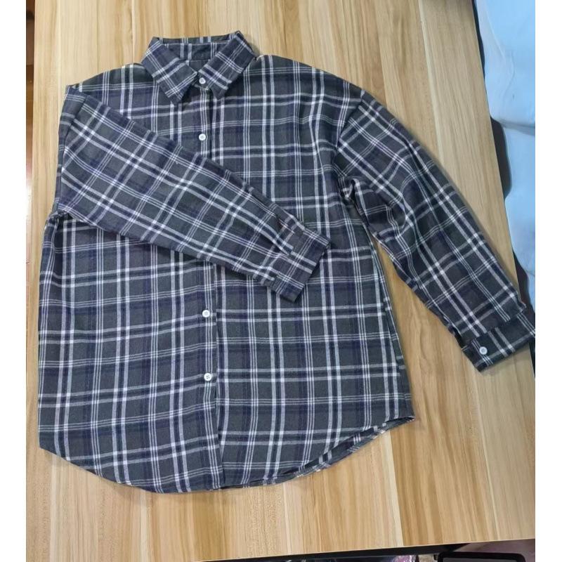 

Women s Summer Plaid Retro Cardigan Shirt with Turn-Down Collar XL