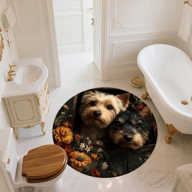 Door Frame Dog,Round Area Rug,Carpet Rug for Living Room Bedroom Sofa Playroom Decor,Non-slip Floor Mat