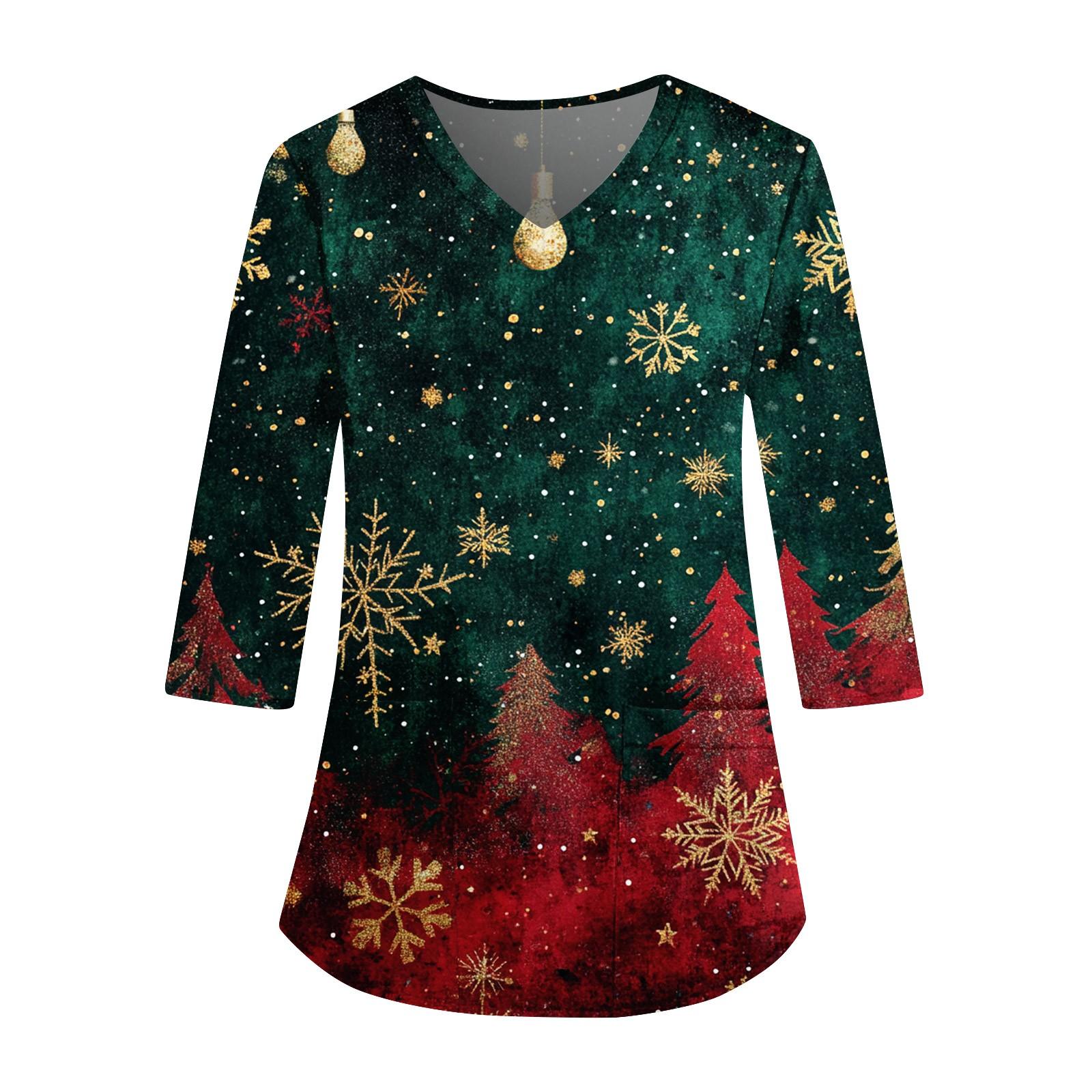 

Женская модная и повседневная рождественская футболка с рукавом три четверти L