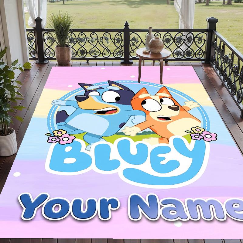 Custom Text Printed Rug Bluey Non Slip Floor Carpet For Home Room Decor