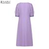 ZANZEA Women Casual Round Neck Loose Lace Patchwork Half Sleeve Dress