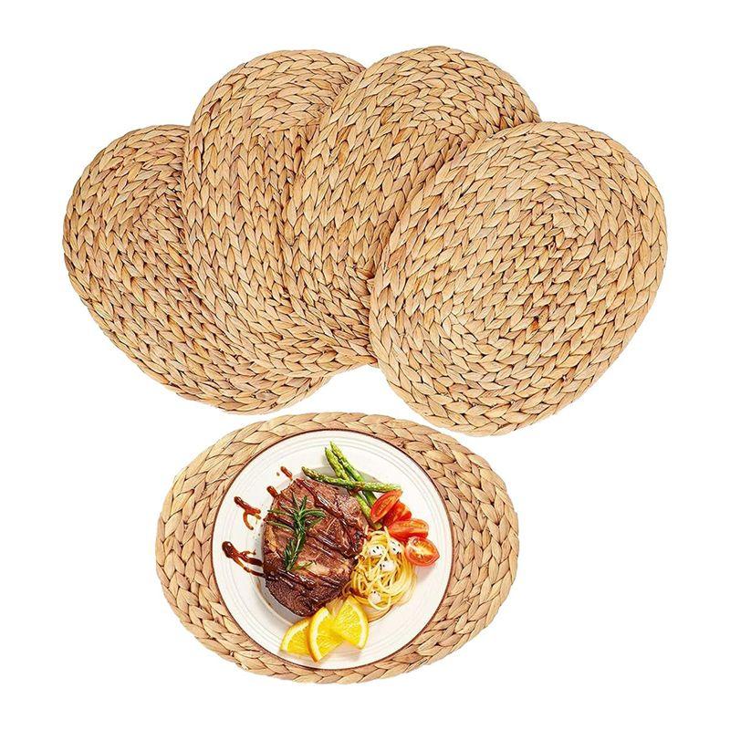 ABUL-Oval Woven Placemats, Natural Water Hyacinth Placemats , Straw Braided Rattan Placemats, Non-Slip Placemats 12X16 Inches 4P коричневый
