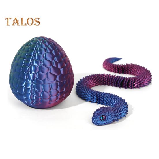 1 Set 3D Printed Snake Egg Figurine Movable Joints Snake Eggshell Figure Fidget Toy Snake Egg with Articulated Snake Inside Desktop Decoration
