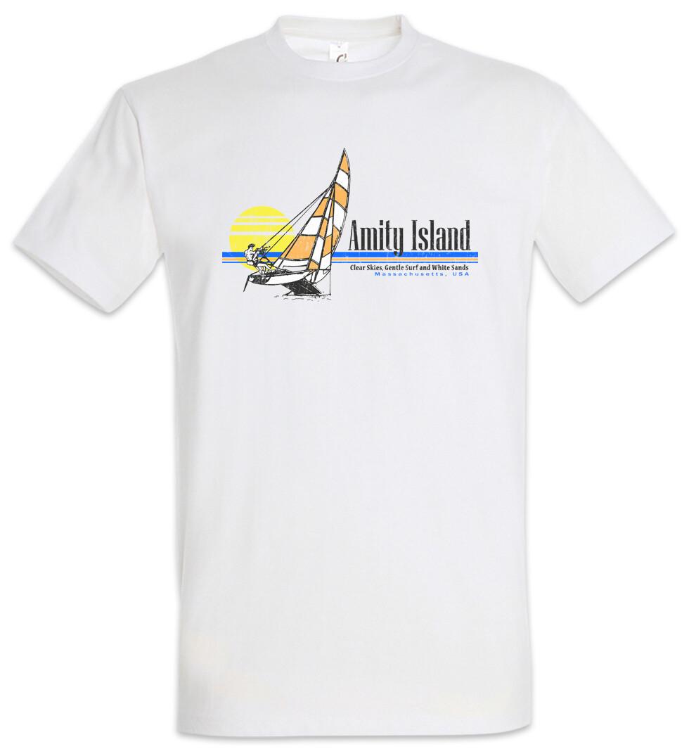 Amity Island Surfing II Men s T-Shirt Mens Womens Tees Top White Shark Great Boat Jaws Surfer Shark L