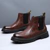 New Autumn Winter Motorcycle Boots Men's Trend Leather Plus Fleece Warm Work Boots Retro Platform Chelsea Boots  D312