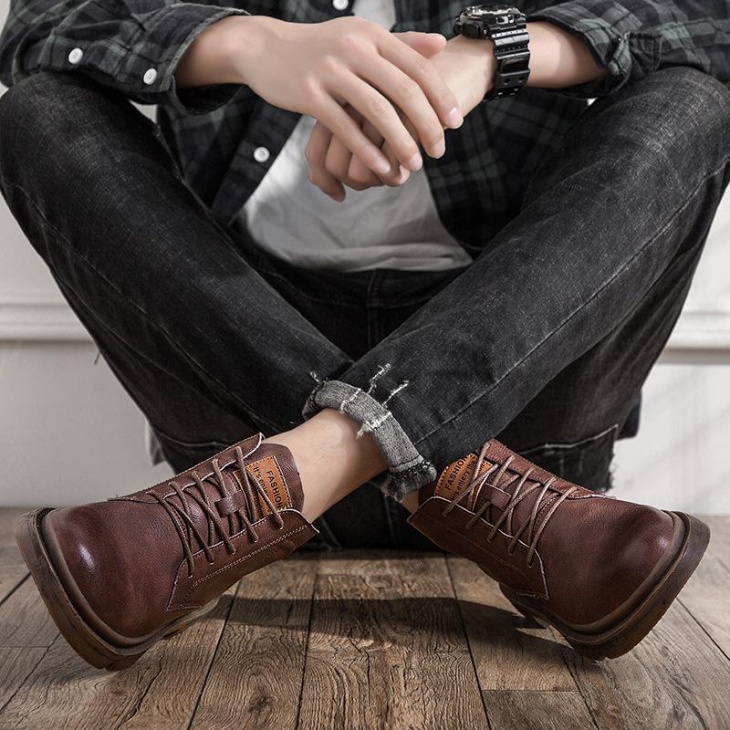 Podzimní a zimní britská holínka Martin pánské vysoké retro kožené boty středně vysoké boty pro volný čas fleece tepelné nástroje krátké boty pánské trendy boty