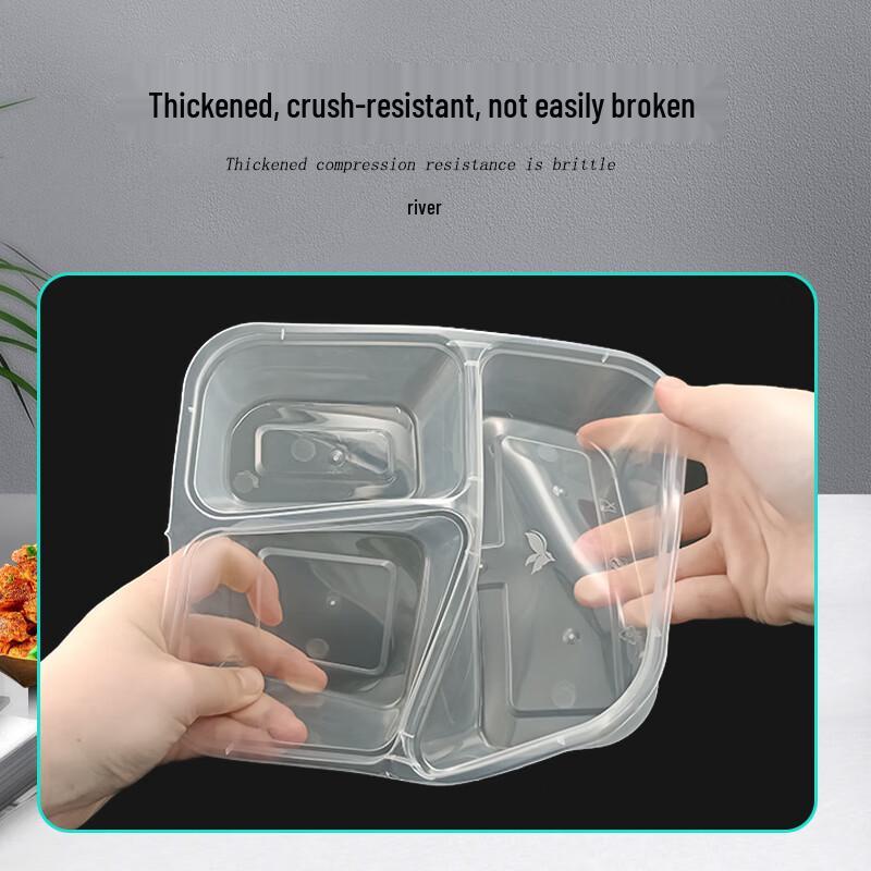 Disposable 3-Compartment Food Container with Flat Lid