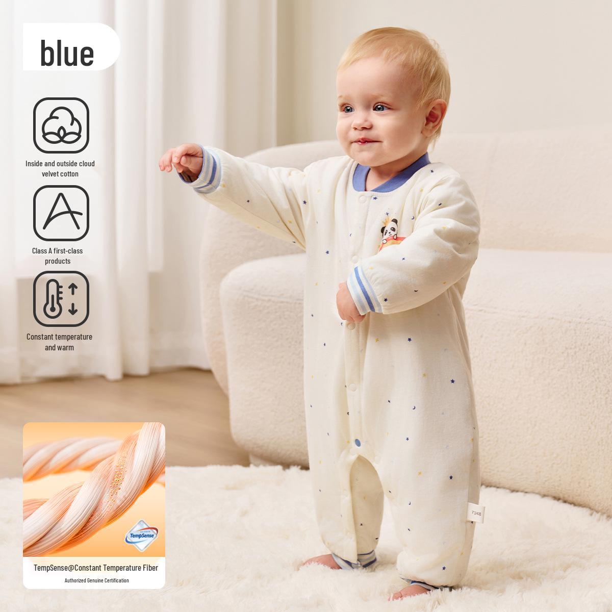 

Jingqi Baby Quilted Snap-Front Romper - Autumn/Winter, Thin & Warm for Newborns 80 cm (9-18 months, 8.5-10 kg) синий