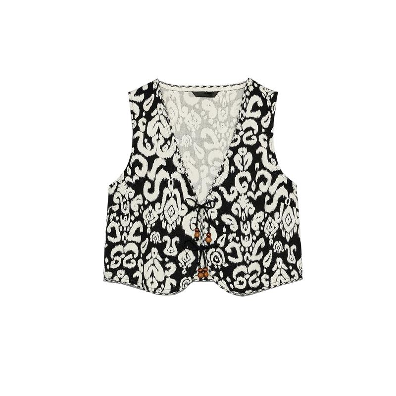 V Neck Sleeveless Printed Vest 2997569 Printed Fashion Short Elegant High Waist Culottes 2854569