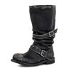 Chaussures à boucle de ceinture, Bottes rétro mi-mollet à talons épais, Bottes de niche pour filles