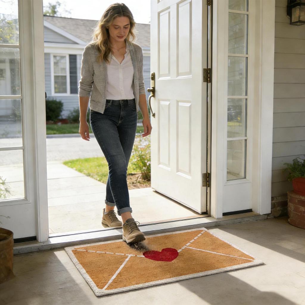 Red Love Heart Envelope Welcome Floor Mats Envelope Porch Doormat Valentine's Day Door Mat Household Entry Anti Slip Mat