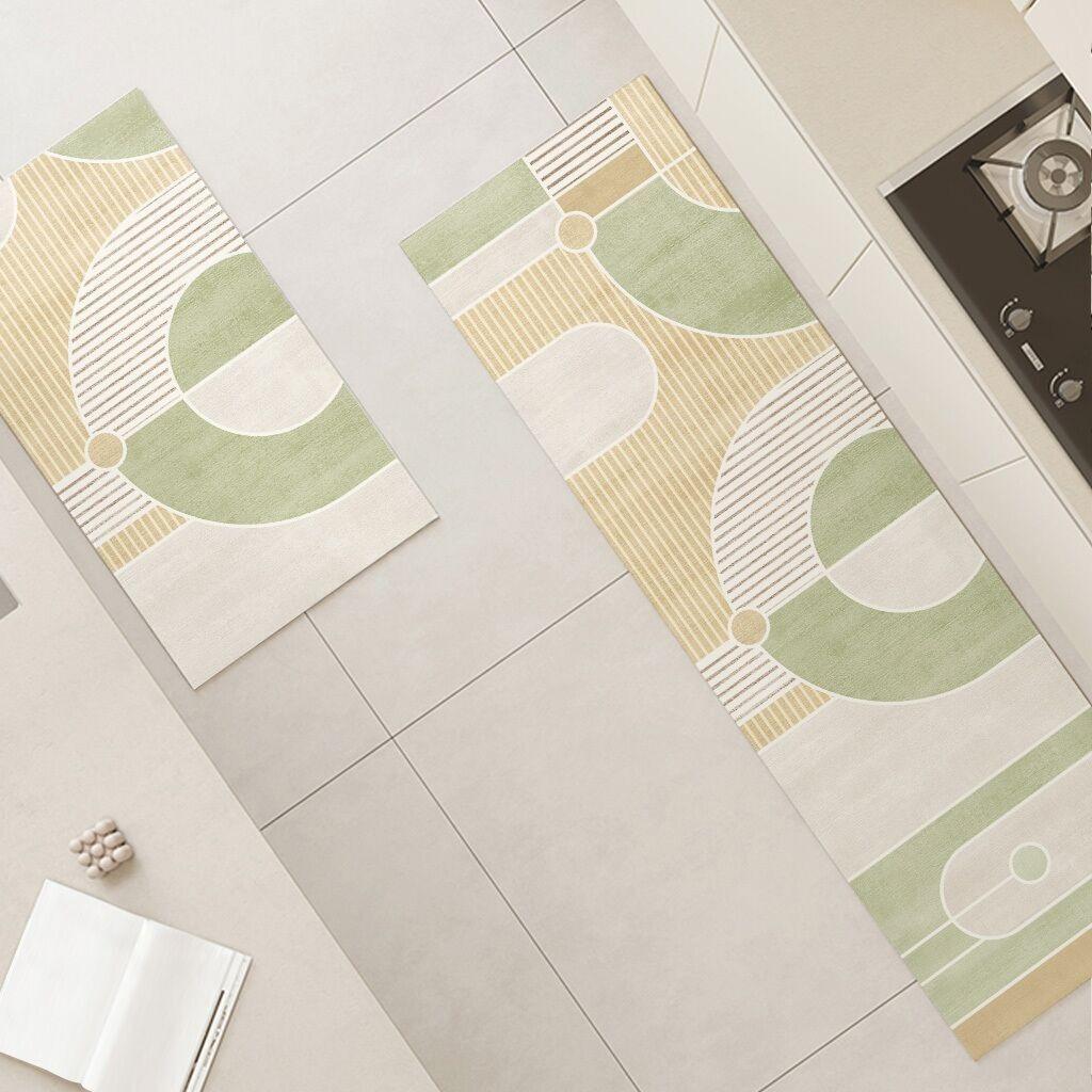 Waterproof Oil-proof Kitchen Carpet Non-slip PVC Floor Mat Green Geometric Rug Long Foot Mats for Home Alfombra De Cocina