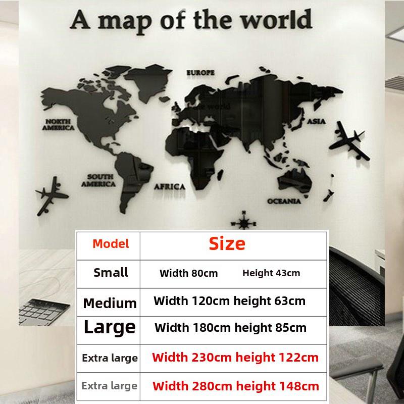 

3D Акриловая Карта Мира Европейское Издание Наклейка на Стену Medium чёрный