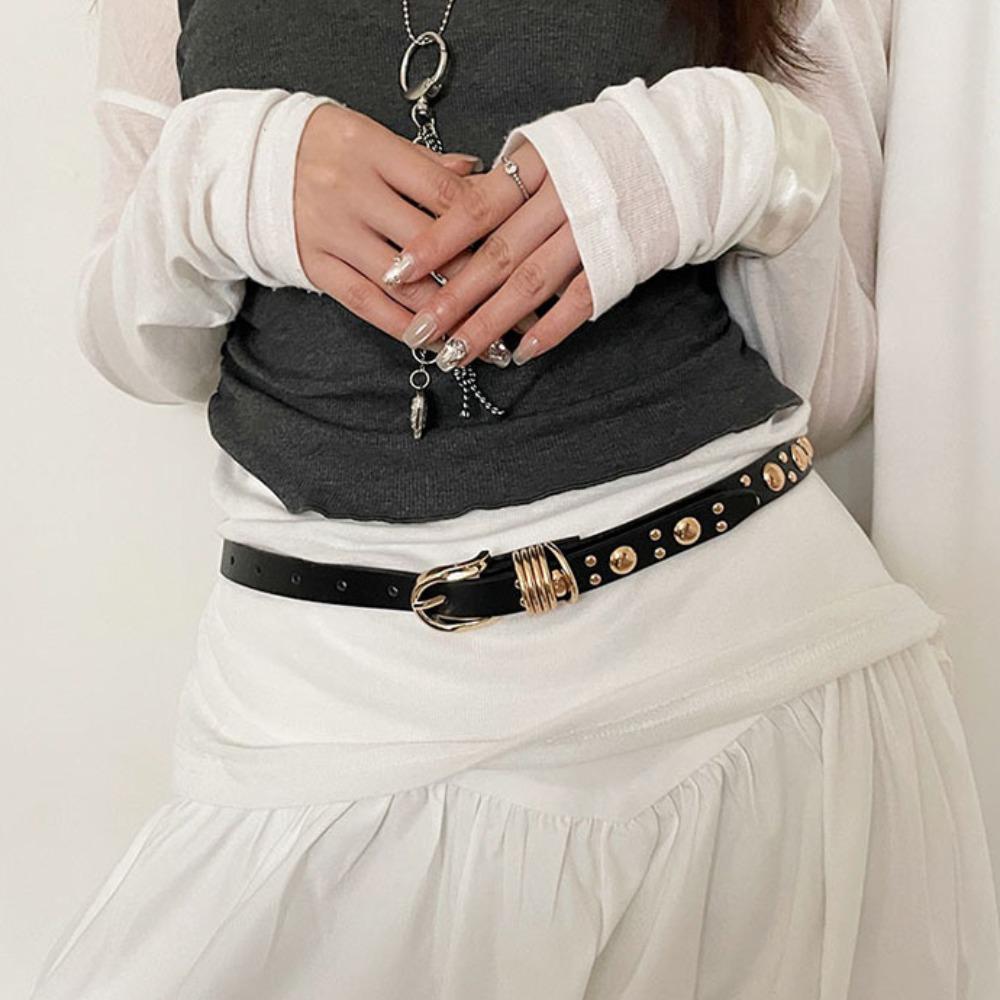 Pu Leather Rivet Waist Belt American Style Women's Jeans Belt Adjustable Y2k Thin Belt  Spicy Girls