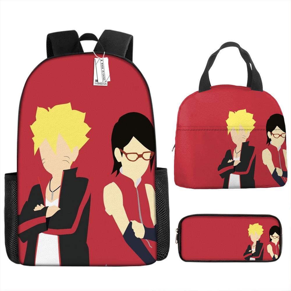 Naruto Shippuden Elementary and Secondary School School Bag Large Capacity Campus Backpack Lunch Bag Pencil Bag Three-piece Set