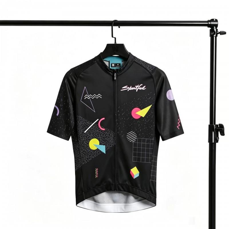 Men Women Retro Memphis Pop Geometric Cycling Jersey Short Sleeve Breathable Quick Dry Road Bike Shirt