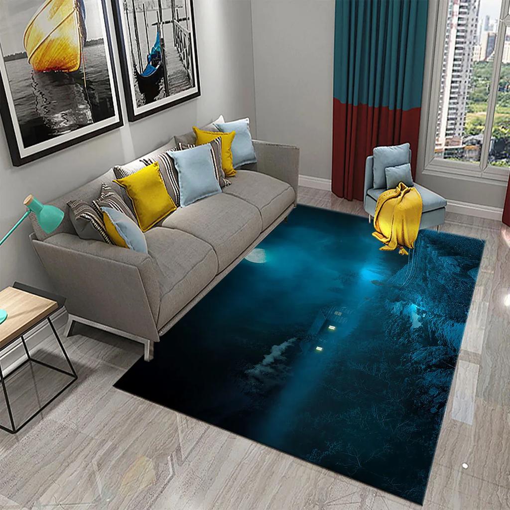 Fantasy Moon Night Forest Carpet Bathroom Non-Slip Mat Black Night Starry Sky Forest Floor Mats Bedroom Living Room Decor Carpet