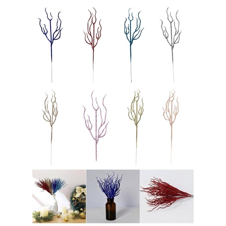 10pcs Textured Plastic Stems Glittering Christmas Picks Artficial Flower Leave Spring Festival Decoration