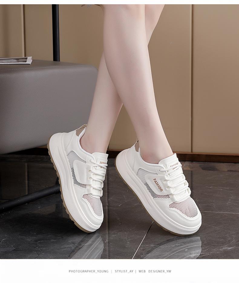 White shoes for women in summer, breathable mesh, thick sole, height increasing sports and leisure shoes