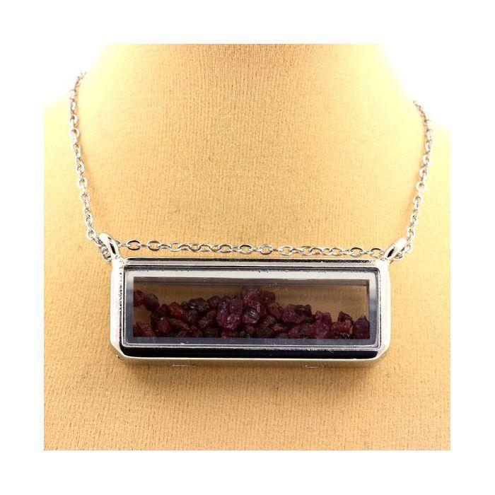 Stones and Minerals. Raw Ruby Necklace. Rectangle Model.