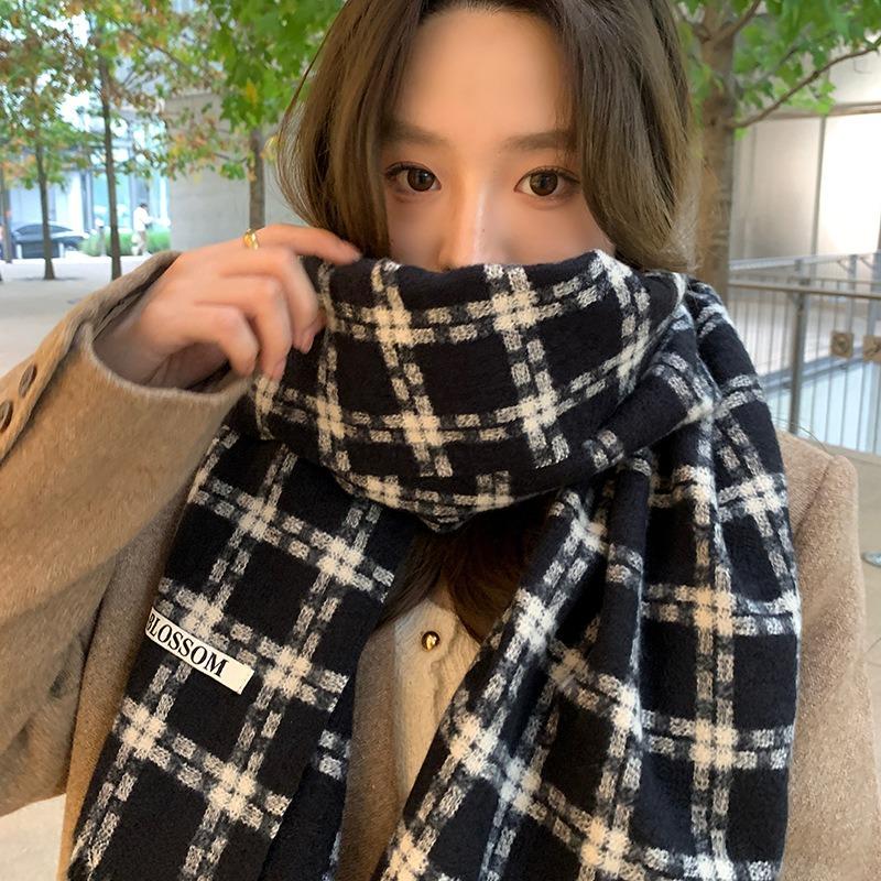Maillard Plaid Scarf Women's Winter High Sense Versatile Thickened Warm Thin Shawl Dual-purpose Couple