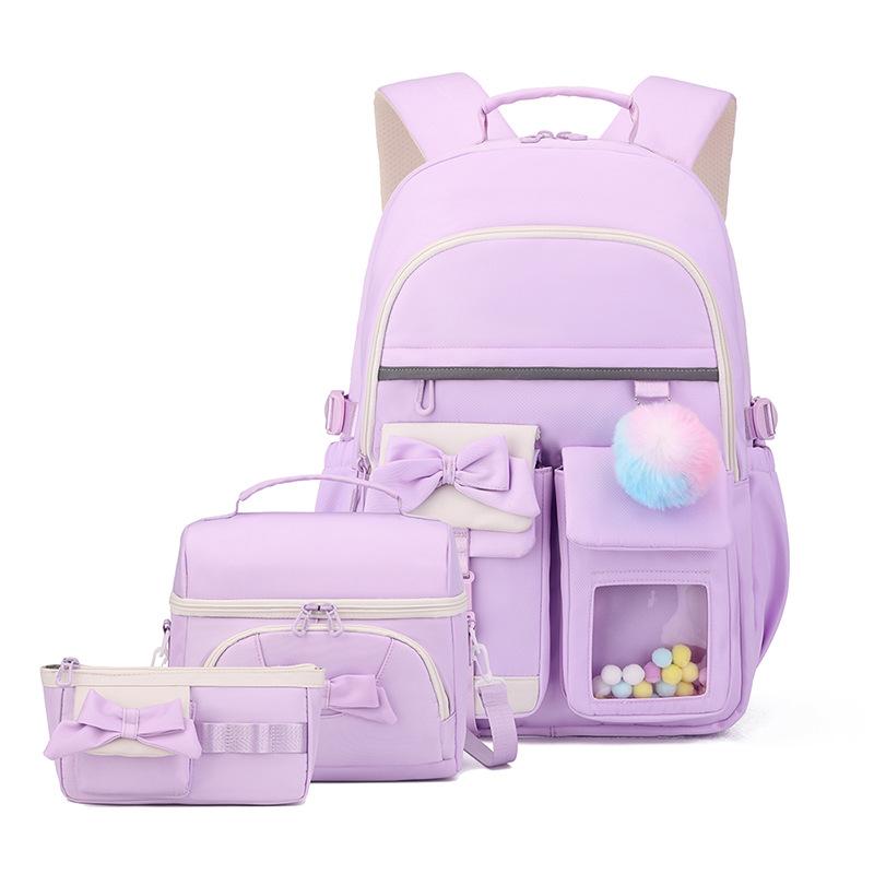 New 3pcs Lightweight Portable Primary School Bags Cute Cartoon Bow Book Bags for Grades 1-6 Large Capacity Pupil Double Shoulder Bag Student Backpacks