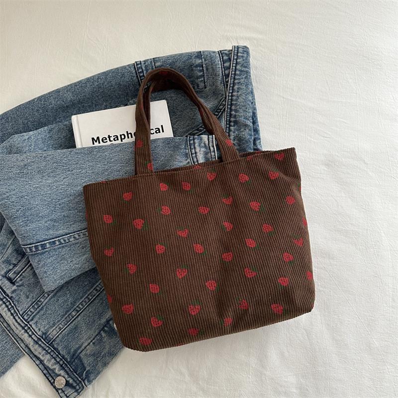 Вельветовая сумка-тоут с принтом в корейском стиле Просторная холщовая сумка для повседневного использования коричневый