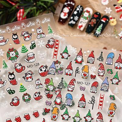 Christmas Cute Cartoon Penguin Bell Xmas Man Snowflake 3D Nail Stickers