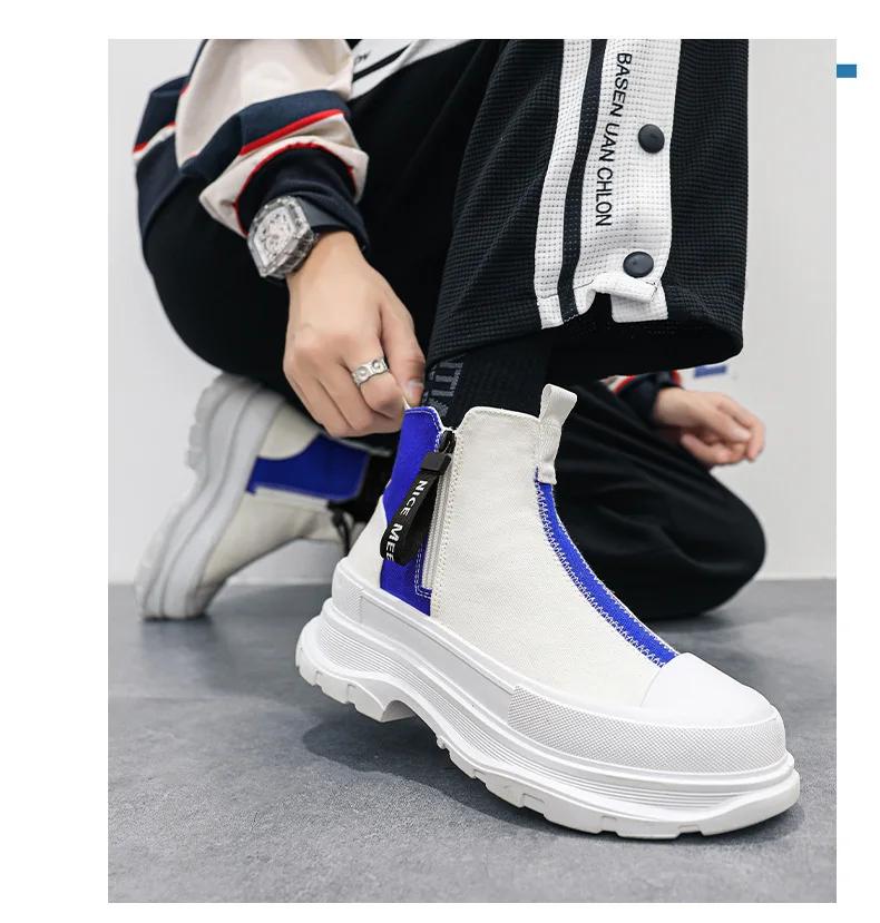 2024 Autumn Men's Shoes New Trend Thick Sole Explosion Korean Version of High Top Leisure Canvas Shoes