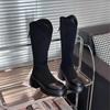 Stretch Women Knee High Boots Fashion Back Zippers Long Booties Autumn Winter Square Heel Ladies Shoes