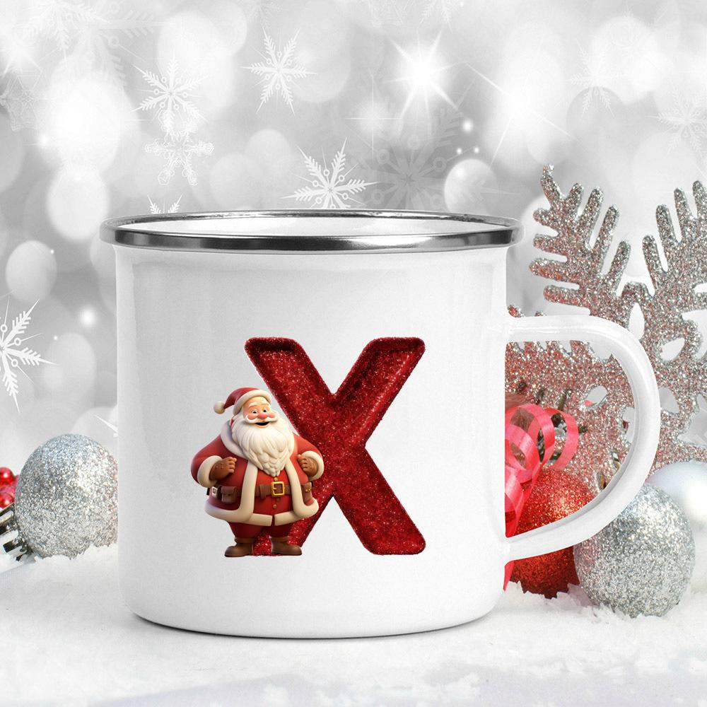 26 Letter Santa Claus Printed Enamel Cup Milk Juiice Coffee Cup Mug Best Christmas Gift For Family Friends
