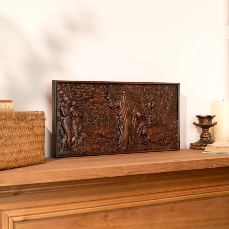 Bóg Adam i Ewa Genesis Ornament Statua Święty Drewniana Tabliczka Jezus Chrystus Dom Kościół Dekoracja Ścienna Katolickie Przedmioty Religijne