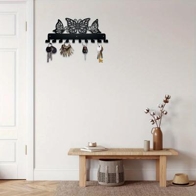 Tři Buteerfly Černý umělecký kovový držák na klíče pro nástěnnou dekoraci Dekorativní háček Organizér Stojan na ručník Taška na oblečení Klíče Pro domácnost