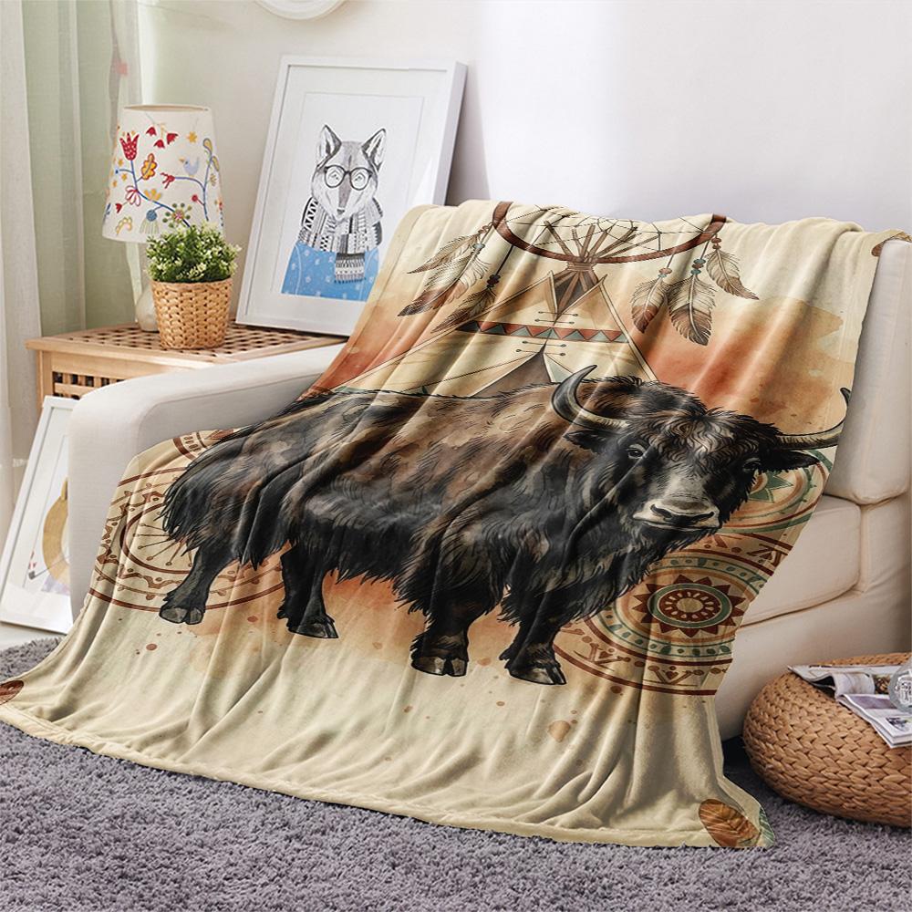 1PC Bohemian Watercolor Animals Print FlAannel Blanket, High Quality Comfortable for All Seasons, Home Decor, Warmth and Comfort