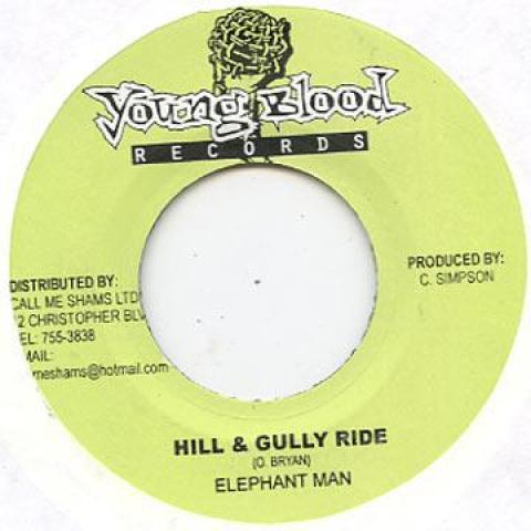 

7-дюймовая пластинка ELEPHANT MAN - Hill & Gully Ride Young Blood 2002 Ямайка Регги, Ска и Даб
