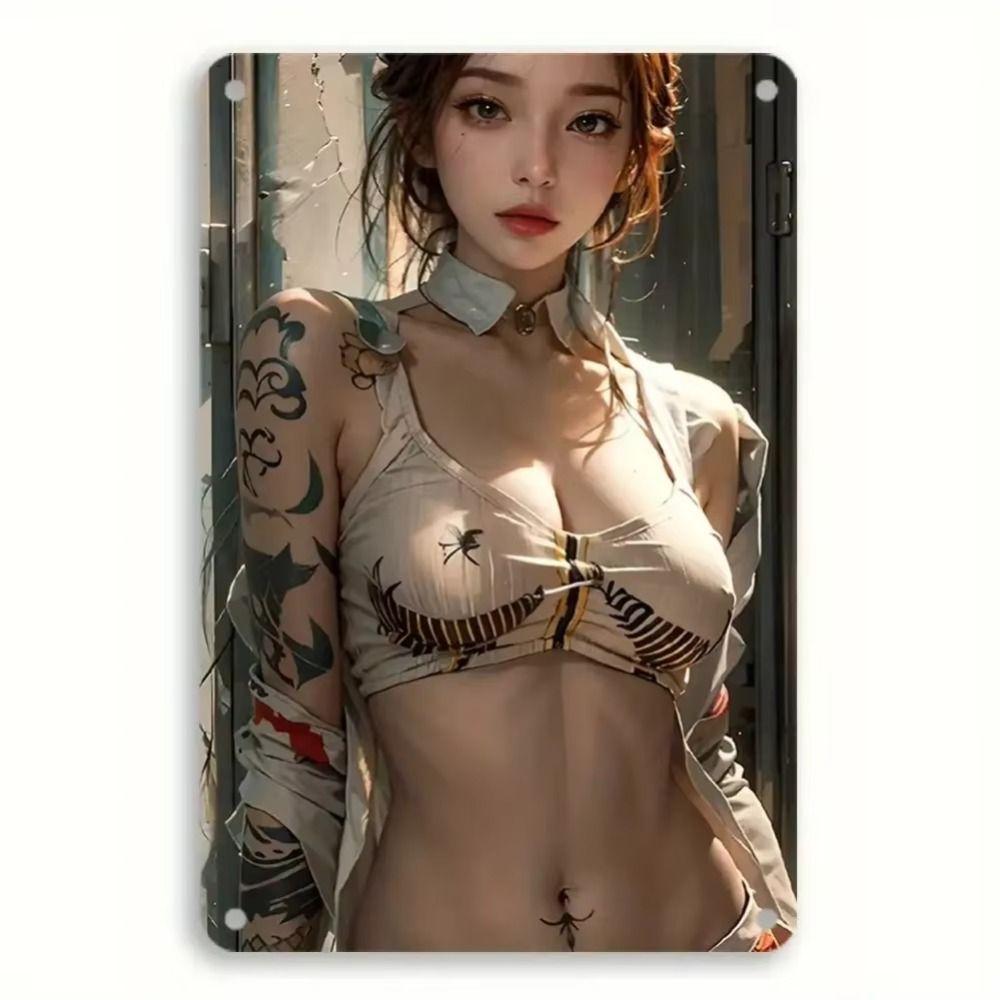 Fantasy Metal Wall Art Decor, Girl with Goldfish, 20x30cm Bedroom Sign