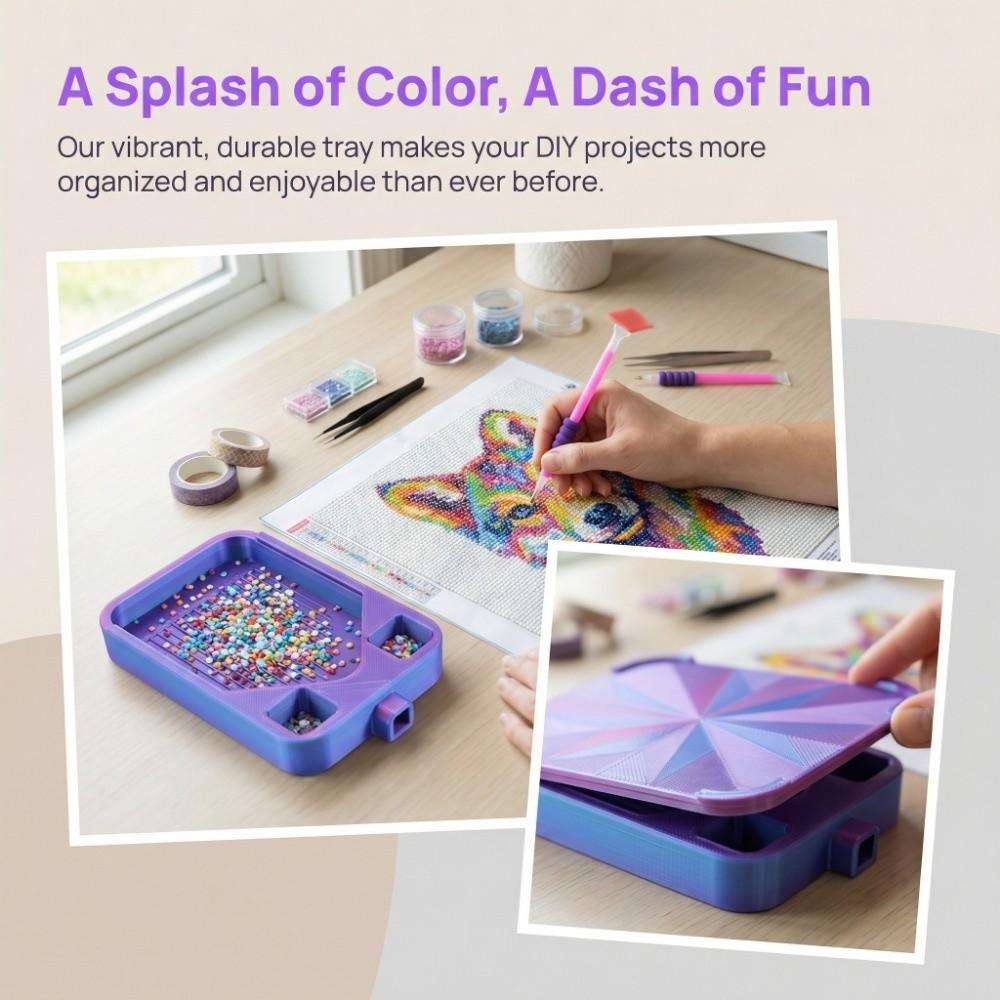 Multi-Color Partitioned Diamond Painting Tray Prismatic Shine Lid Easy Pour Design Rhinestone Storage Tray Silky